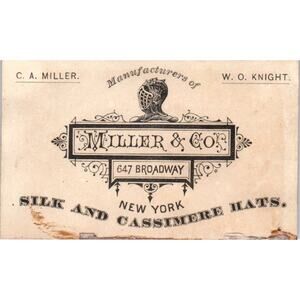 Miller & Co Silk and Cashmere Hats C.A. Miller W.O. Knight Business Card AF7-E11
